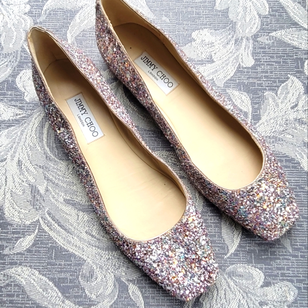 Jimmy Choo Multicolor Glitter Square-Toe Flats - Picture 7 of 15